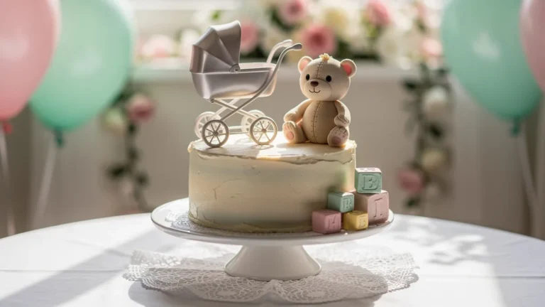 Cake topper imprimé 3D et modelé pâte à sucre pour baby shower élégant et détaillé