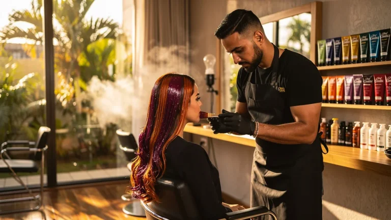 Salon brésilien moderne avec application professionnelle de colorants gel indispensables pour cheveux brillants