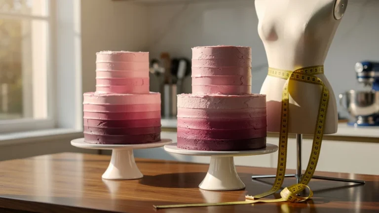 Comparaison hyper-réaliste de deux ombre cakes montés 24h avant et le jour même avec mesures sur tenue