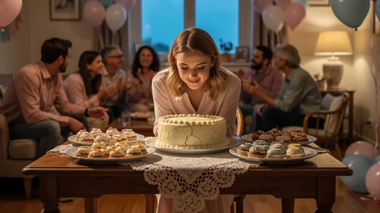 Baby shower à Roanne avec gâteau au glaçage qui durcit trop vite sous une lampe chaleureuse