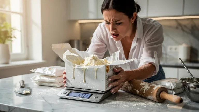 Erreur coûteuse à 120€ sur pâte à sucre blanche humide en cuisine moderne lumineuse