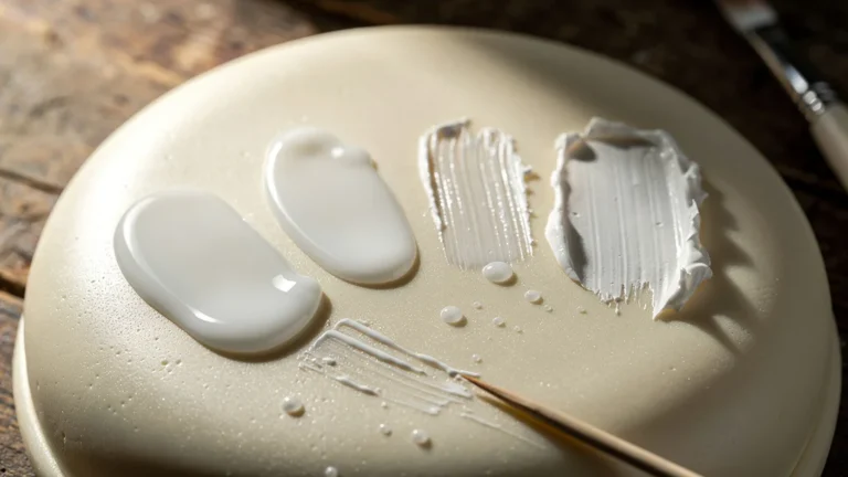 Quatre marques de colorant gel blanc testées sur un fondant ivoire avec pinceau et cure-dent