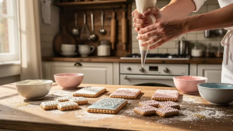 Trois recettes de royal icing testées sur des biscuits sablés en cinq fournées, décorations détaillées et textures variées