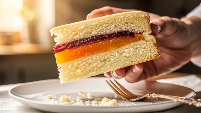 Tranche nette de dessert avec insert de curd ou confit de fruits, avis sur découpe précise et réussie
