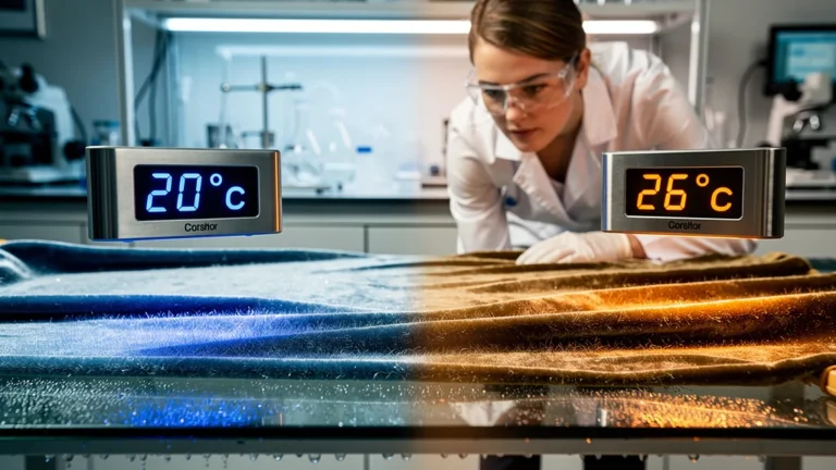 Tenue d'un effet velours mesurée à 20°C et 26°C montrant la dégradation thermique après congélation