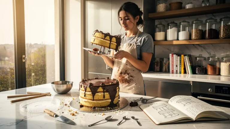 Gravity cake raté illustrant l'importance du bon support et de la bonne structure en pâtisserie