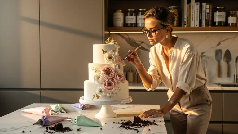 Cuisine moderne et lumineuse avec cake design détaillé, illustrant Greedy's avis tranché pour cake designer professionnel